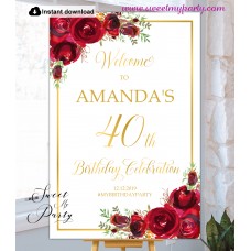 Red Roses 40th Birthday Party Welcome sign template,(16) Red Roses 40th Birthday Party Welcome sign template,(16)